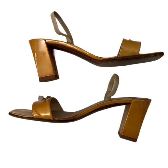 Louis Vuitton Gold Block Heel Sandals Metal LV Logo Charms Size 36.65 (US 6) - Picture 7 of 16